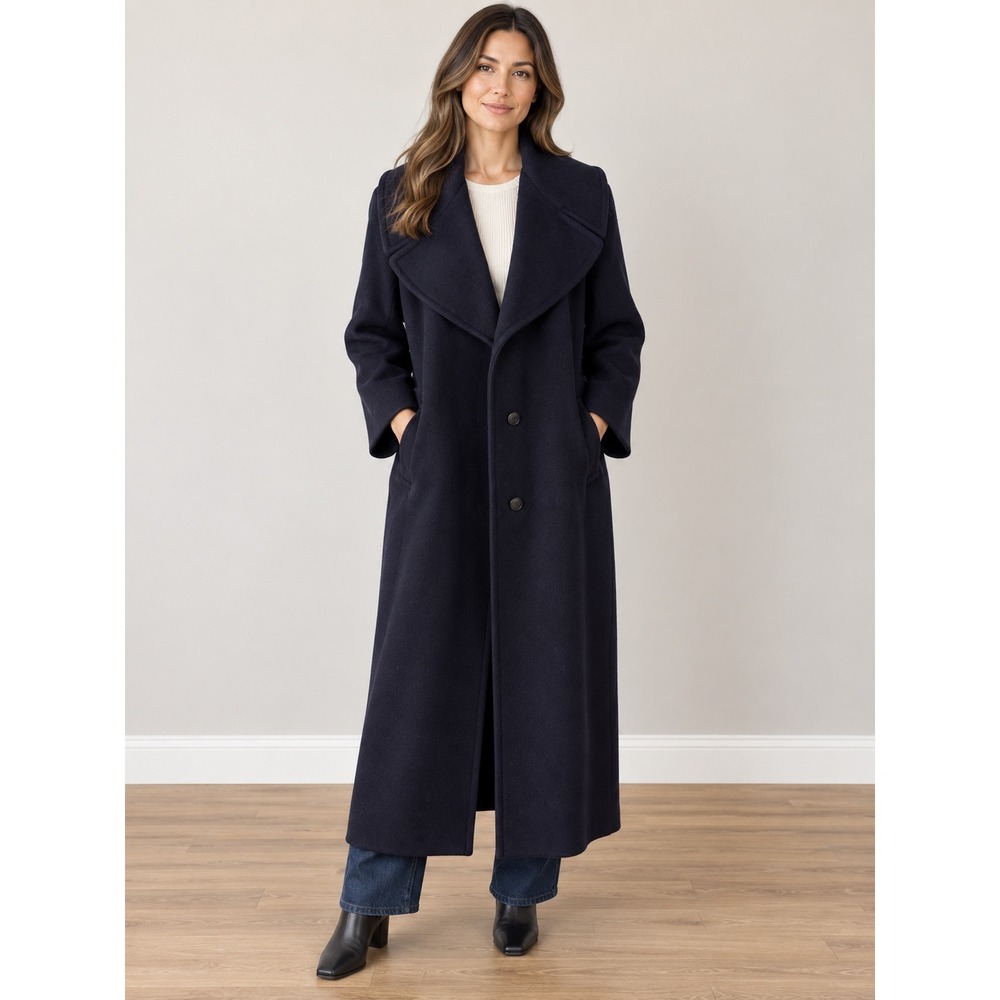 Calvin Klein Navy Wool Blend Long Coat XXL Wide Lapel
